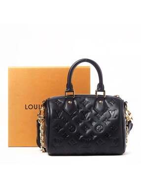 LUIS VUITTON LV Speedy Bandoulière 22 in Black Monogram Embossed Lambskin
